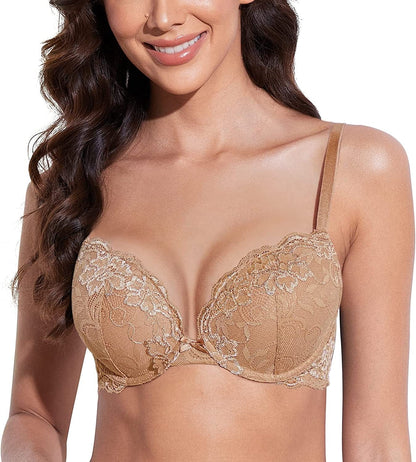 Women’S Push up Lace Bra Comfort Padded Underwire Bra Lift up Add One Cup Sweet Praline / 36DDD