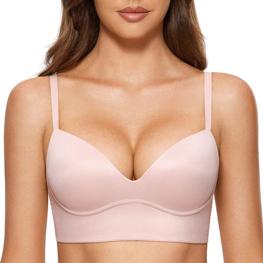 Women'S Push up Wireless Bra Padded T Shirt Bras No Underwire Plunge Gentle Rose / 32C