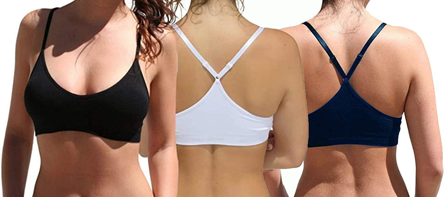 Women'S Racerback Bralette Sexy Everyday Basic Deep V-Neck Wireless W/Removable Padding Bra 3 Pack: Black White Navy / Small