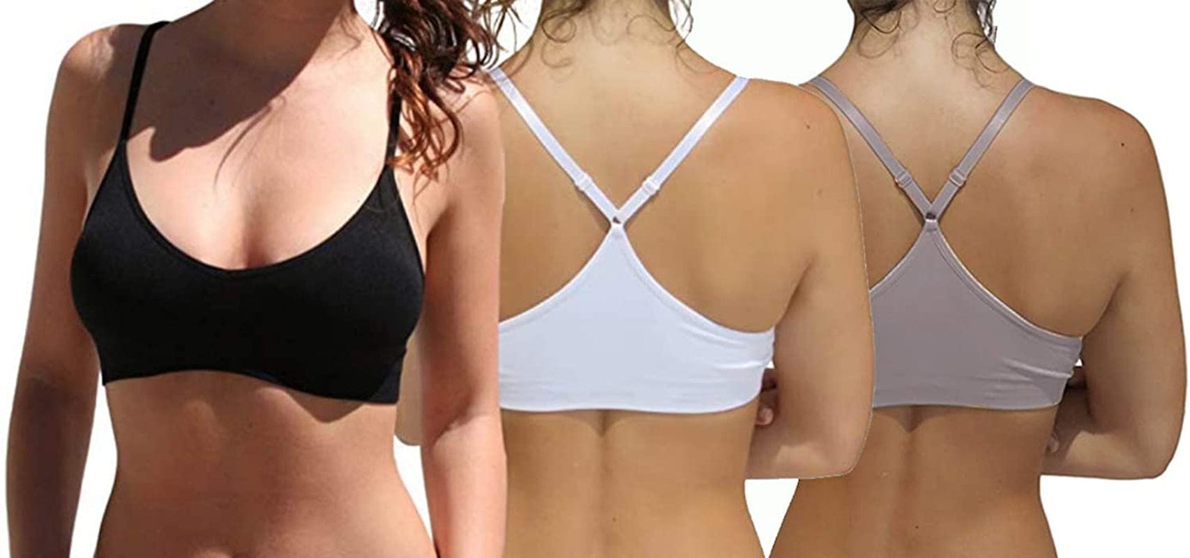 Women'S Racerback Bralette Sexy Everyday Basic Deep V-Neck Wireless W/Removable Padding Bra 3 Pack: Black White Mocha / Small