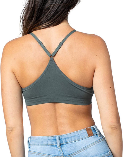 Women'S Racerback Bralette Sexy Everyday Basic Deep V-Neck Wireless W/Removable Padding Bra