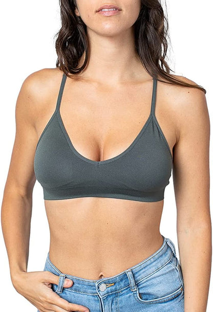 Women'S Racerback Bralette Sexy Everyday Basic Deep V-Neck Wireless W/Removable Padding Bra