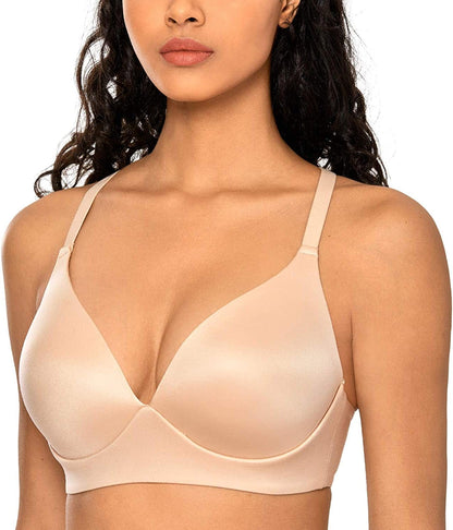 Women'S Racerback Bralette Wireless Plunge Triangle Lightly Padded Bra Beige / 34A
