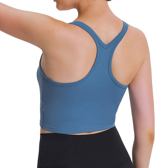 Women'S Racerback Sports Bra Removable Padded Yoga Crop Top Fitness Workout Running Tank Tops Navy Blue / XX-Large