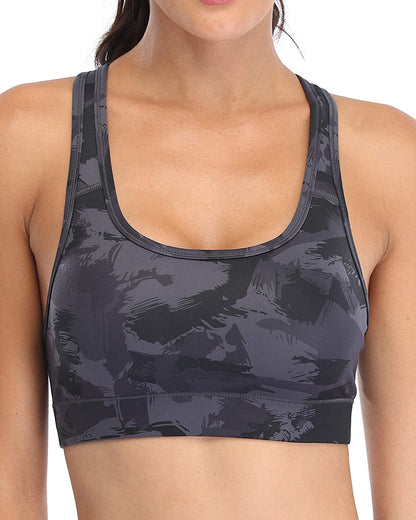 Women'S Racerback Sports Fitness Support Workout Running Bras Camo Charcoal Splinter / X-Large