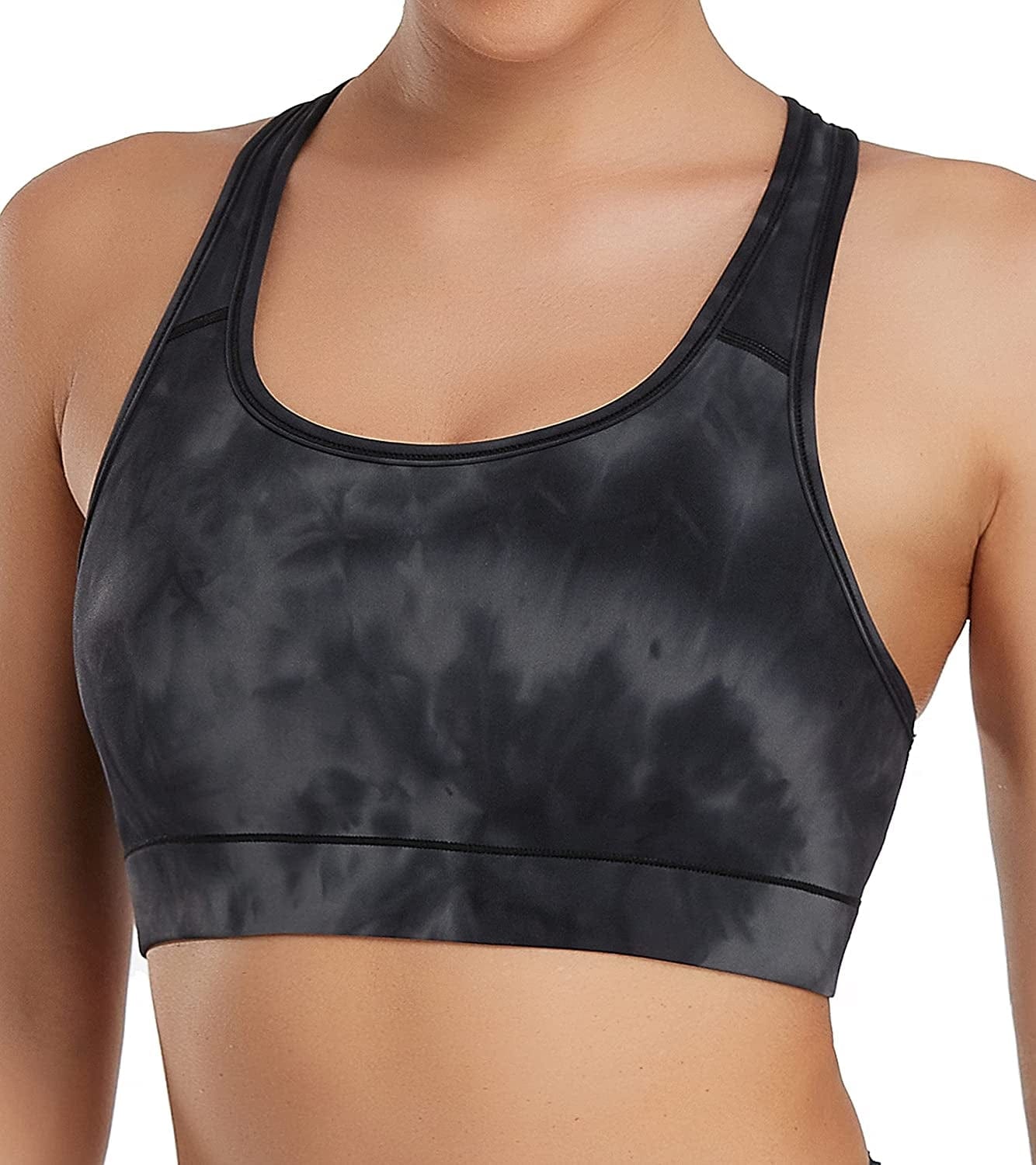 Women'S Racerback Sports Fitness Support Workout Running Bras Tie Dye Black / Medium