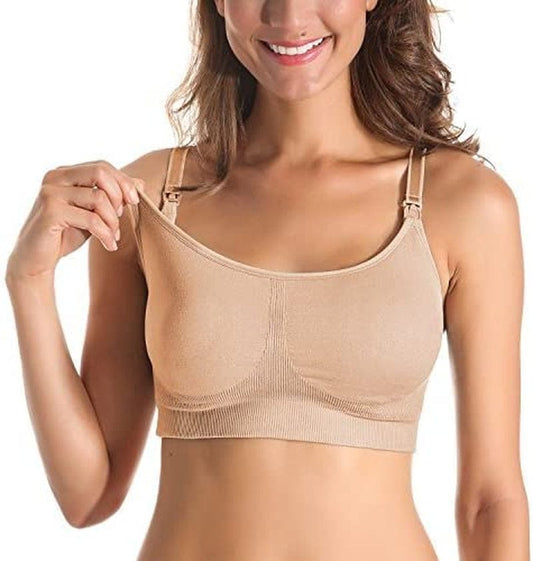 Women'S Racerback Support Seamless Maternity Nursing Bra Beige / Large