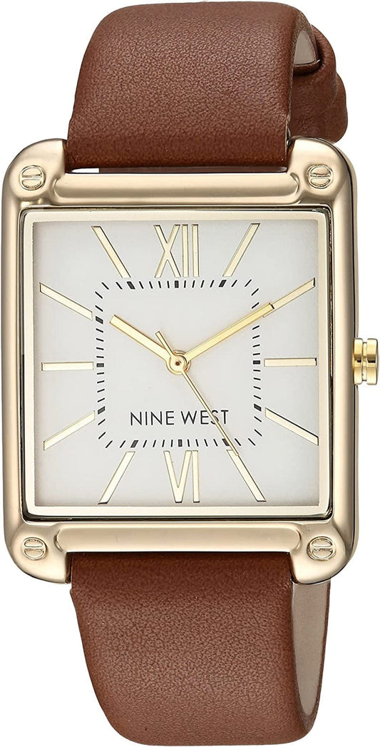 Women'S Rectangular Case Strap Watch Brown/Gold