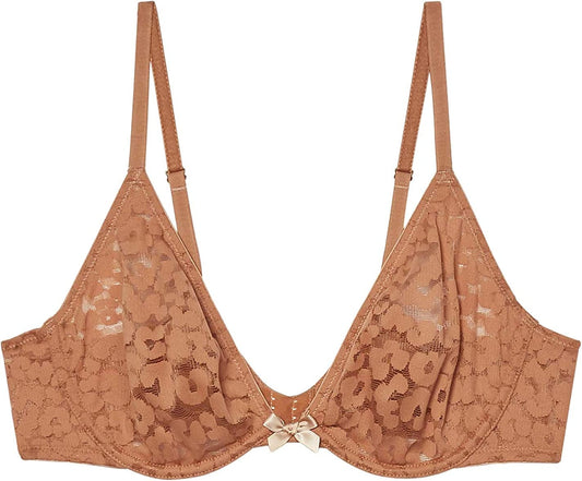 Women'S Reg Unlined Leopard Lace Bra Nude Mocha / 34A