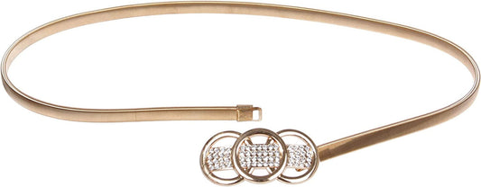 Women'S Rhinestone Skinny Elastic Metal Stretch Waist Chain Belt Apparel & Accessories > Clothing Accessories > Belts beltiscool Gold One Size 