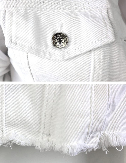 Women'S Ripped Puff Sleeve Denim Crop Top Long-Sleeve Cropped Jean Jacket