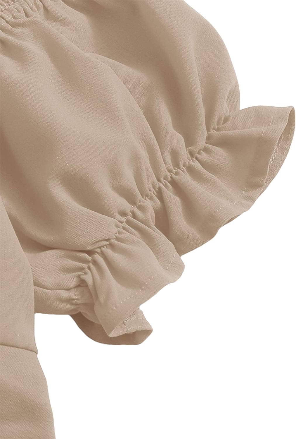Women'S Ruffle Short Sleeve off Shoulder Tie up Back Crop Blouse Top