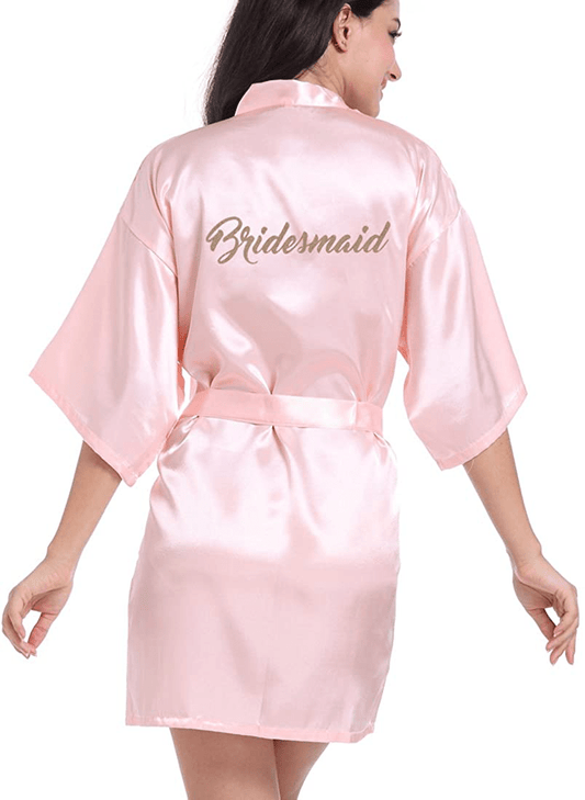 Women'S Satin Kimono Robe for Bridesmaid and Bride Wedding Party Getting Ready Short Robe with Gold Glitter Apparel & Accessories > Clothing > Sleepwear & Loungewear > Robes DF-deals   