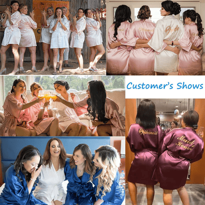 Women'S Satin Kimono Robe for Bridesmaid and Bride Wedding Party Getting Ready Short Robe with Gold Glitter Apparel & Accessories > Clothing > Sleepwear & Loungewear > Robes DF-deals   