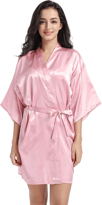 Women'S Satin Kimono Robe for Bridesmaid and Bride Wedding Party Getting Ready Short Robe with Gold Glitter Apparel & Accessories > Clothing > Sleepwear & Loungewear > Robes DF-deals Rose Gold(pure Color-without Gold Glitter) 4-6 