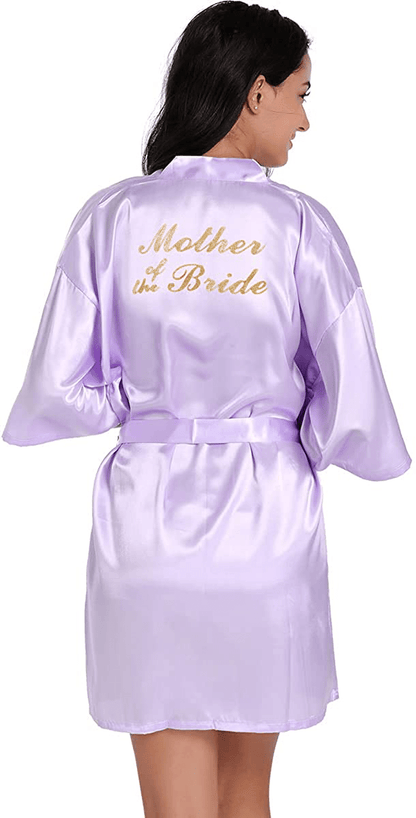 Women'S Satin Kimono Robe for Bridesmaid and Bride Wedding Party Getting Ready Short Robe with Gold Glitter Apparel & Accessories > Clothing > Sleepwear & Loungewear > Robes DF-deals Light Purple(mother of the Bride) 12-14 