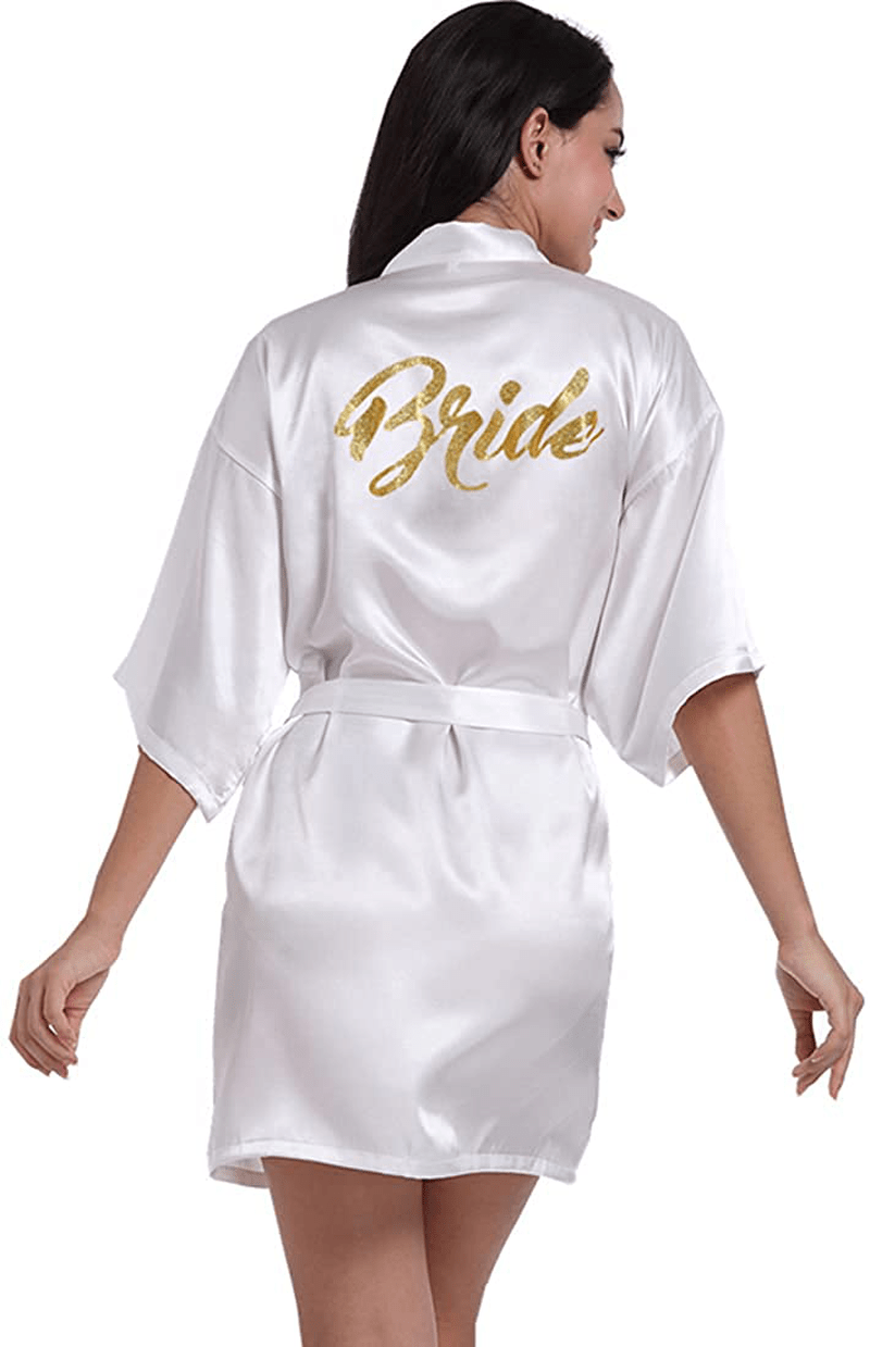 Women'S Satin Kimono Robe for Bridesmaid and Bride Wedding Party Getting Ready Short Robe with Gold Glitter Apparel & Accessories > Clothing > Sleepwear & Loungewear > Robes DF-deals   