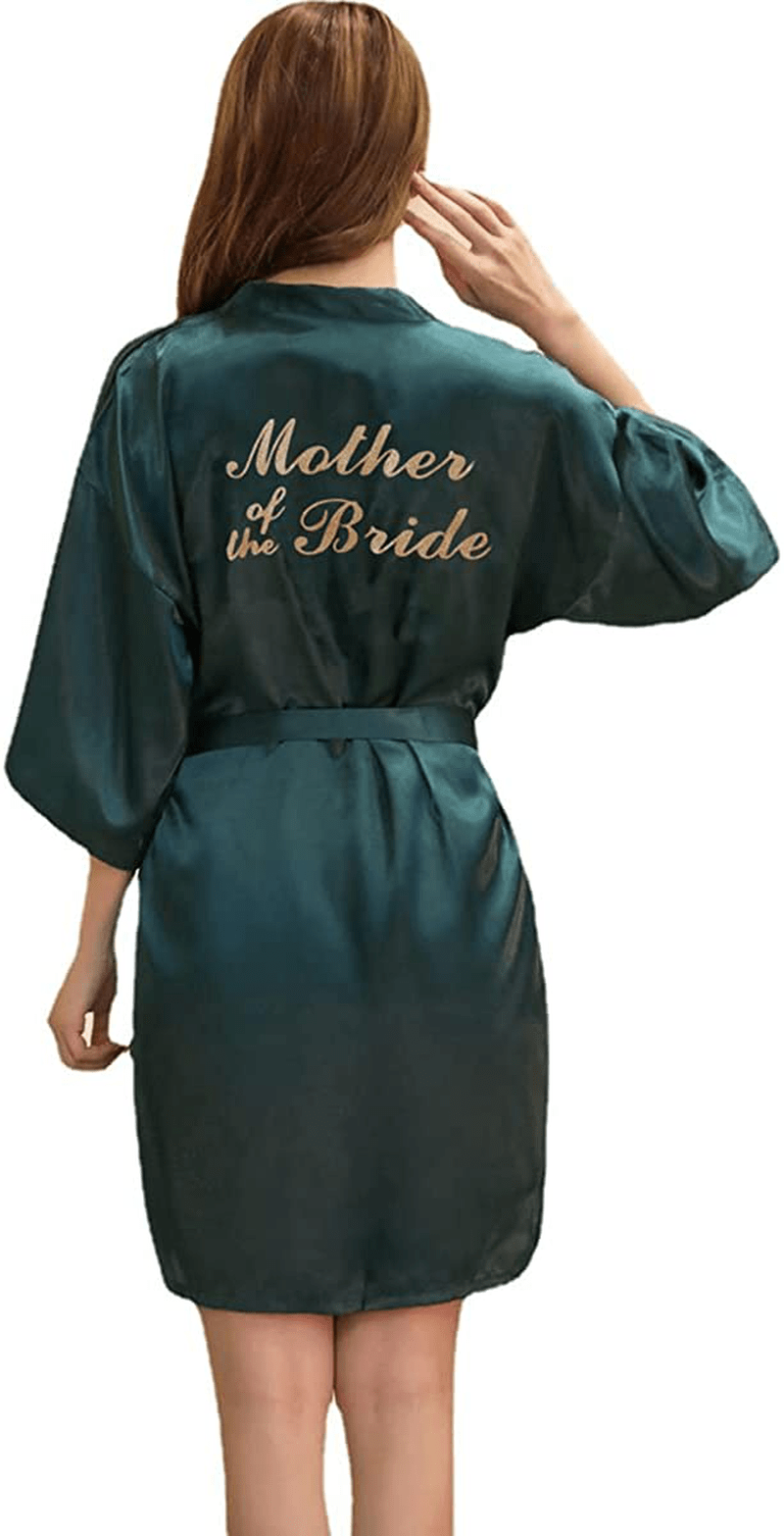Women'S Satin Kimono Robe for Bridesmaid and Bride Wedding Party Getting Ready Short Robe with Gold Glitter Apparel & Accessories > Clothing > Sleepwear & Loungewear > Robes DF-deals Dark Green(mother of the Bride) 16-18 