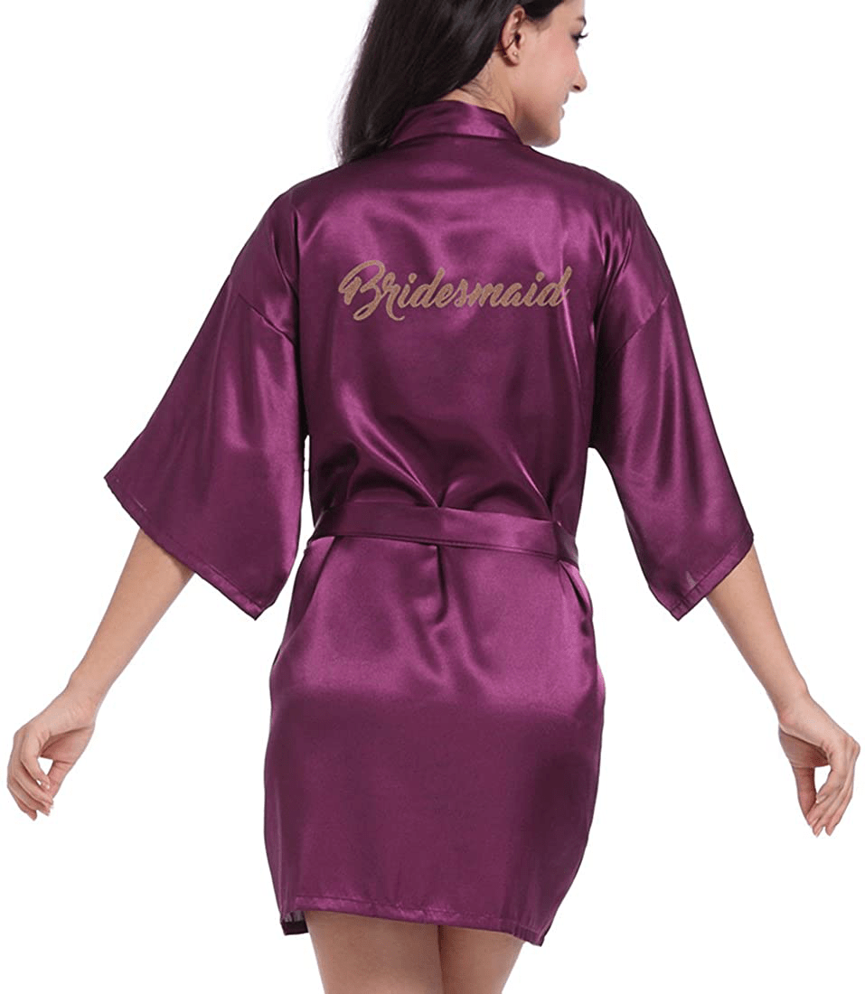 Women'S Satin Kimono Robe for Bridesmaid and Bride Wedding Party Getting Ready Short Robe with Gold Glitter Apparel & Accessories > Clothing > Sleepwear & Loungewear > Robes DF-deals   