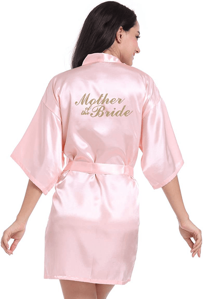 Women'S Satin Kimono Robe for Bridesmaid and Bride Wedding Party Getting Ready Short Robe with Gold Glitter Apparel & Accessories > Clothing > Sleepwear & Loungewear > Robes DF-deals Pink(mother of the Bride) 16-18 