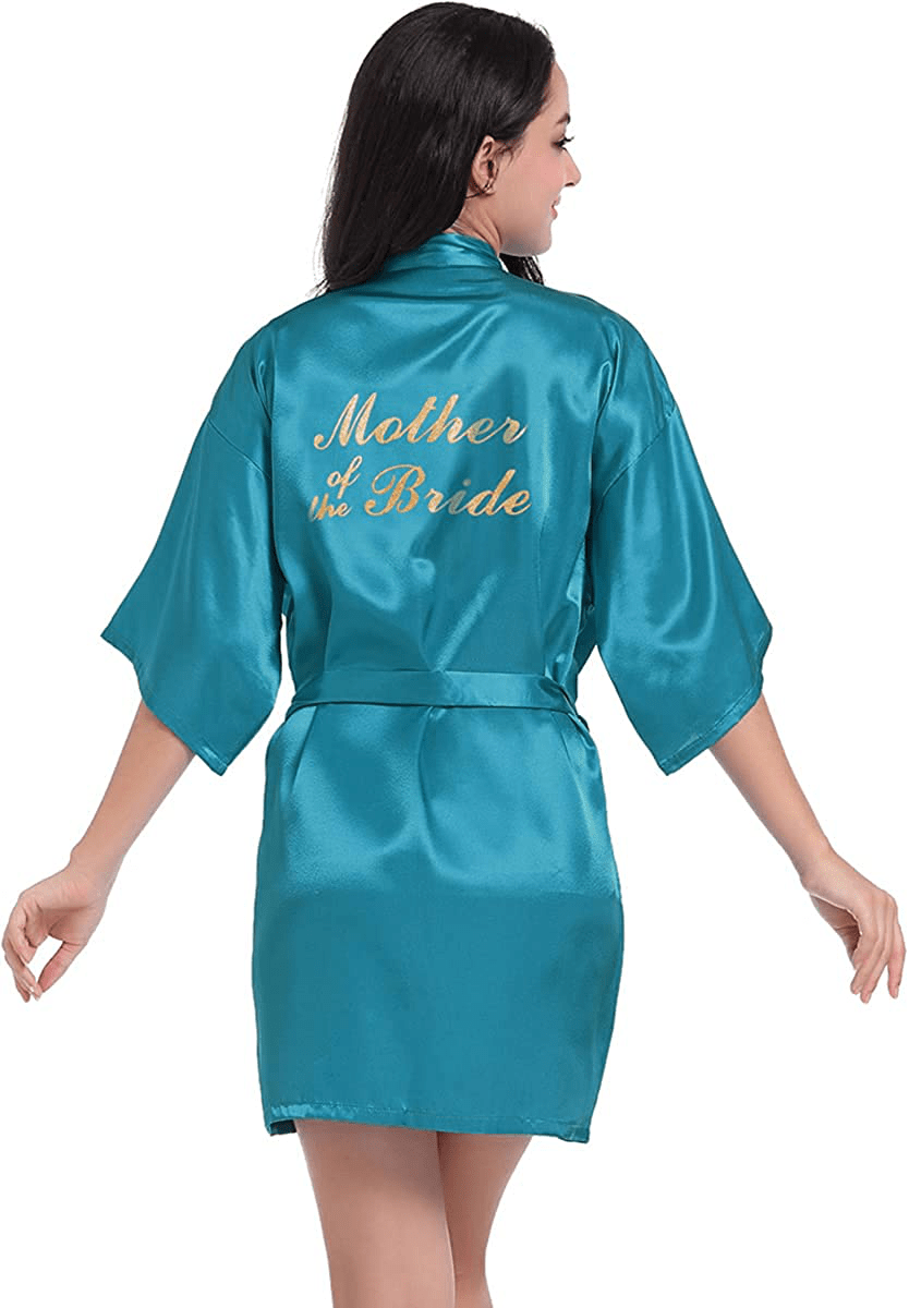 Women'S Satin Kimono Robe for Bridesmaid and Bride Wedding Party Getting Ready Short Robe with Gold Glitter Apparel & Accessories > Clothing > Sleepwear & Loungewear > Robes DF-deals   