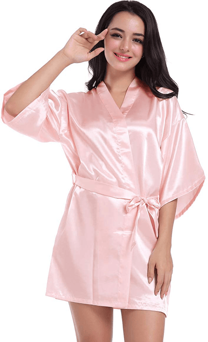 Women'S Satin Kimono Robe for Bridesmaid and Bride Wedding Party Getting Ready Short Robe with Gold Glitter Apparel & Accessories > Clothing > Sleepwear & Loungewear > Robes DF-deals   