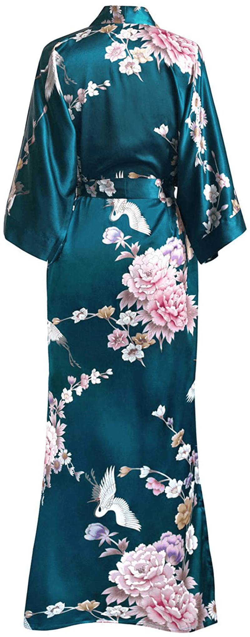 Women'S Satin Kimono Robe Long - Floral Apparel & Accessories > Clothing > Sleepwear & Loungewear > Robes OLDSHANGHAI   