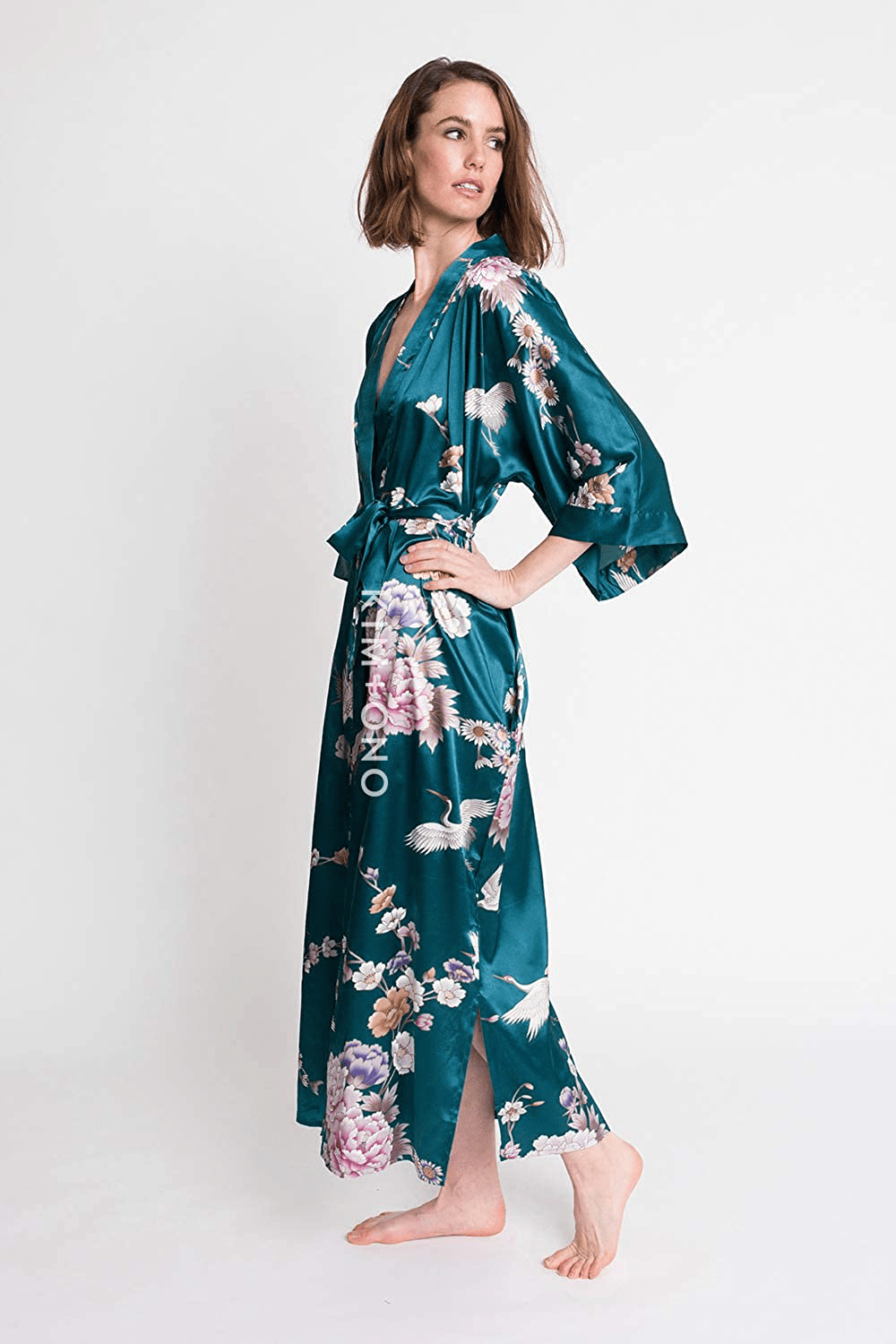 Women'S Satin Kimono Robe Long - Floral Apparel & Accessories > Clothing > Sleepwear & Loungewear > Robes OLDSHANGHAI   