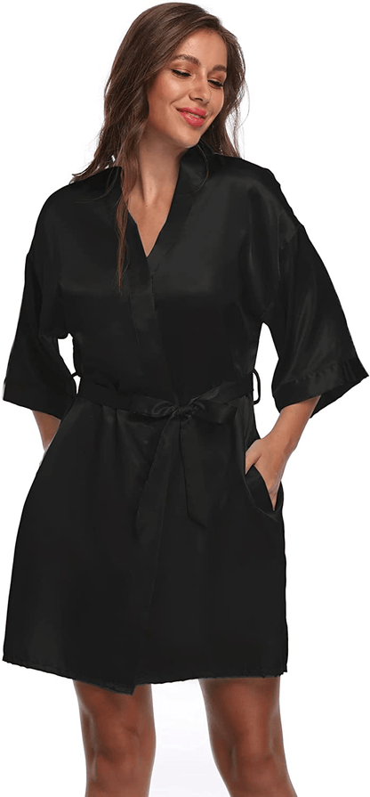 Women'S Satin Kimono Robes Short Silk Bathrobes Wedding Robes for Bridal Party Apparel & Accessories > Clothing > Sleepwear & Loungewear > Robes FADSHOW   