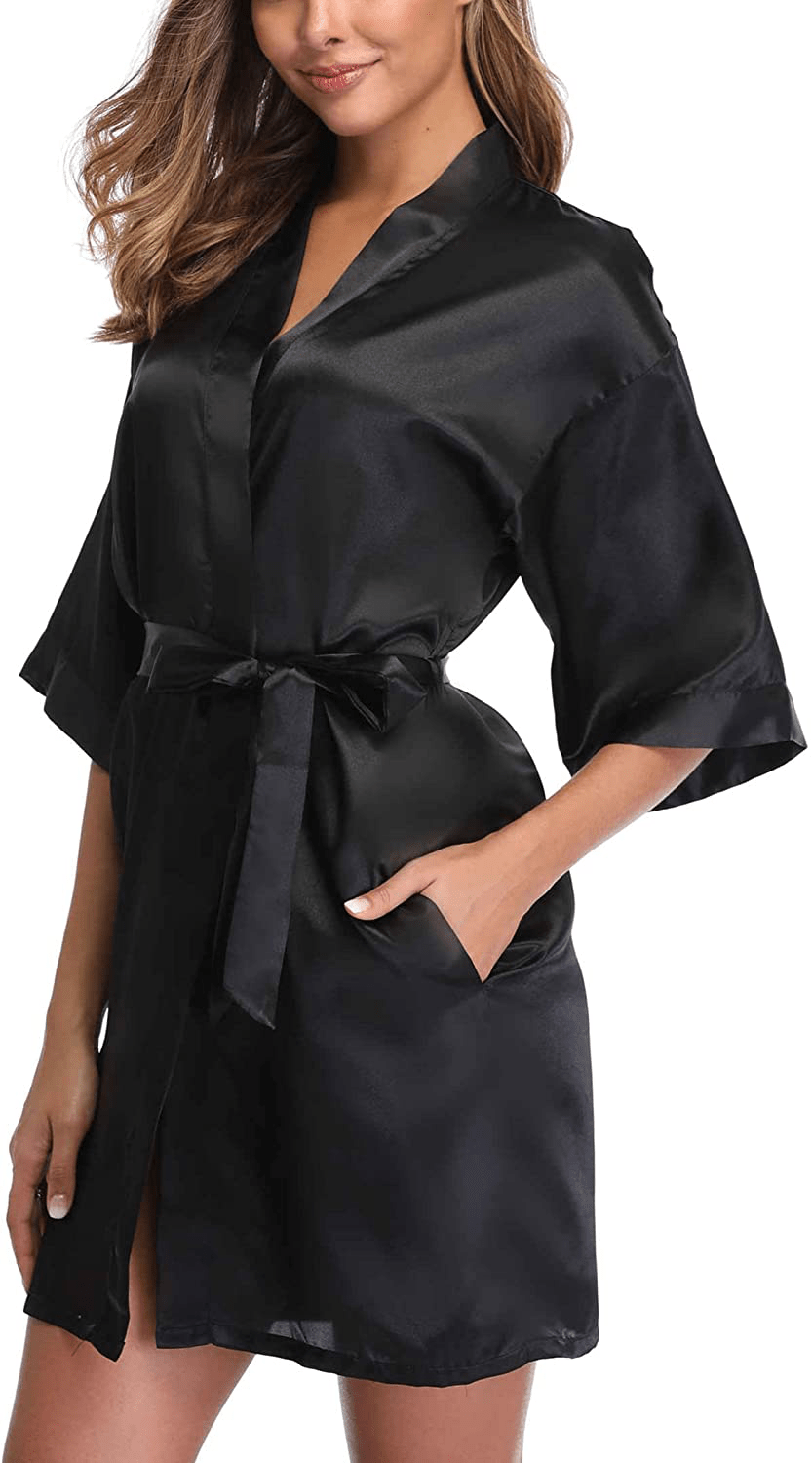 Women'S Satin Robes Short Silky Bathrobe Pure Color Bridal Party Dressing Gown for Bride Bridesmaids Apparel & Accessories > Clothing > Sleepwear & Loungewear > Robes FADTOP   