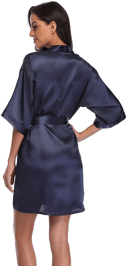 Women'S Satin Short Kimono Robe Solid Color Bridesmaid Robes Silky Bathrobe for Wedding Party Apparel & Accessories > Clothing > Sleepwear & Loungewear > Robes CostumeDeals   