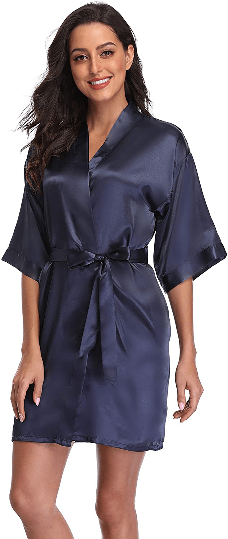 Women'S Satin Short Kimono Robe Solid Color Bridesmaid Robes Silky Bathrobe for Wedding Party Apparel & Accessories > Clothing > Sleepwear & Loungewear > Robes CostumeDeals   