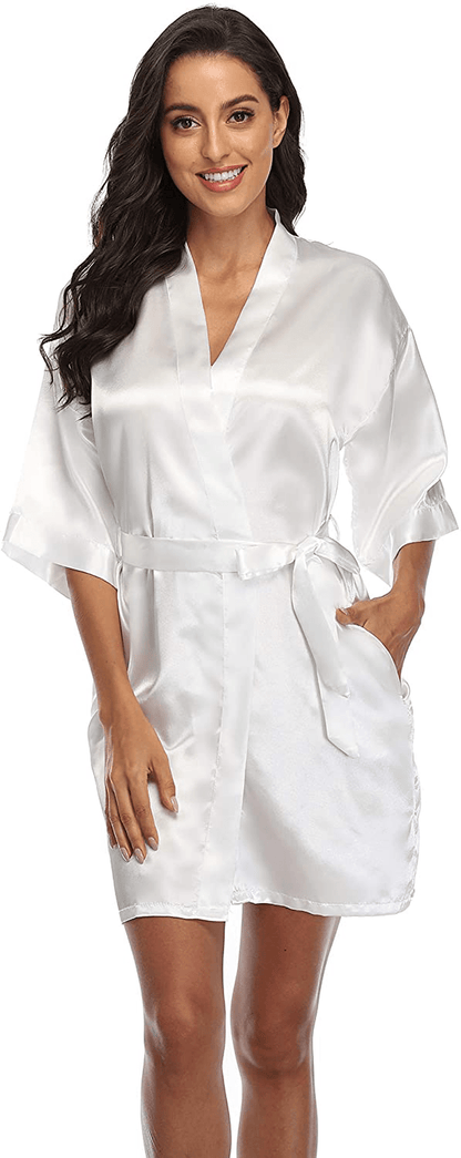 Women'S Satin Short Kimono Robe Solid Color Bridesmaid Robes Silky Bathrobe for Wedding Party Apparel & Accessories > Clothing > Sleepwear & Loungewear > Robes CostumeDeals White XX-Large 