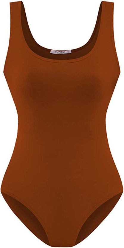 Women'S Scoop Neck Top Bodysuit Jumpsuit Khaki / Small