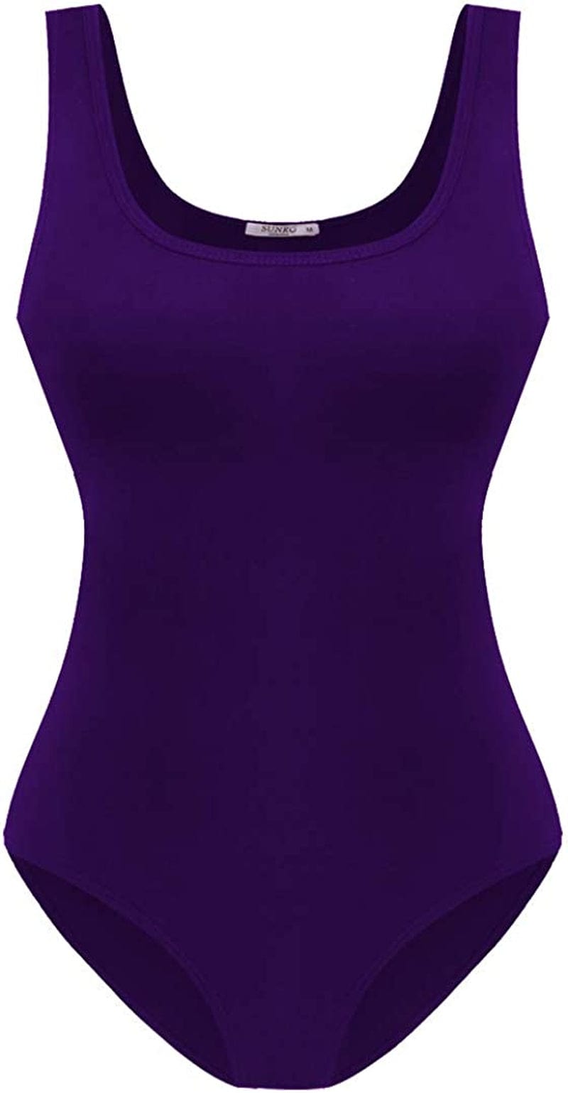 Women'S Scoop Neck Top Bodysuit Jumpsuit Dark Purple / Large