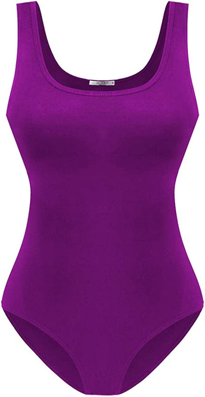Women'S Scoop Neck Top Bodysuit Jumpsuit Purple / XX-Large