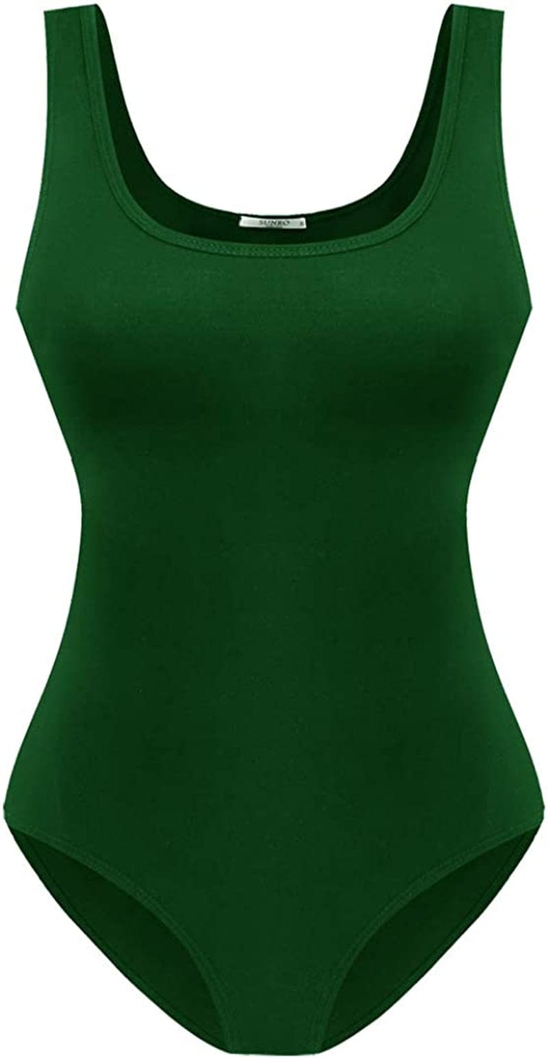 Women'S Scoop Neck Top Bodysuit Jumpsuit Dark Green / Large