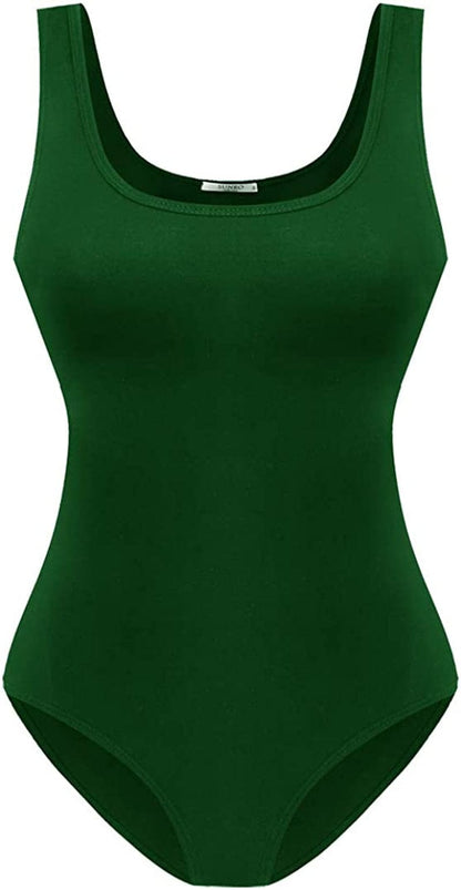 Women'S Scoop Neck Top Bodysuit Jumpsuit Dark Green / Large