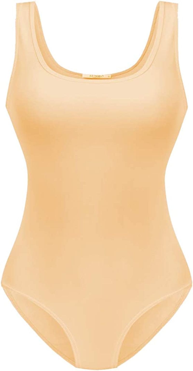Women'S Scoop Neck Top Bodysuit Jumpsuit Apricot / Small