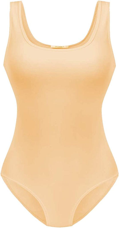 Women'S Scoop Neck Top Bodysuit Jumpsuit Apricot / Small
