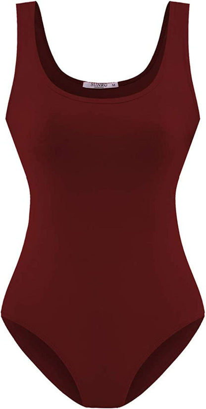 Women'S Scoop Neck Top Bodysuit Jumpsuit Purplish Red / Large