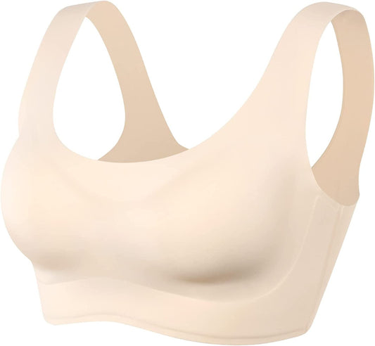 Women'S Seamless Bra Ultra Comfort Soft Support Sleep Daily Leisure Invisible Bralette Wireless with Removable Pad Beige