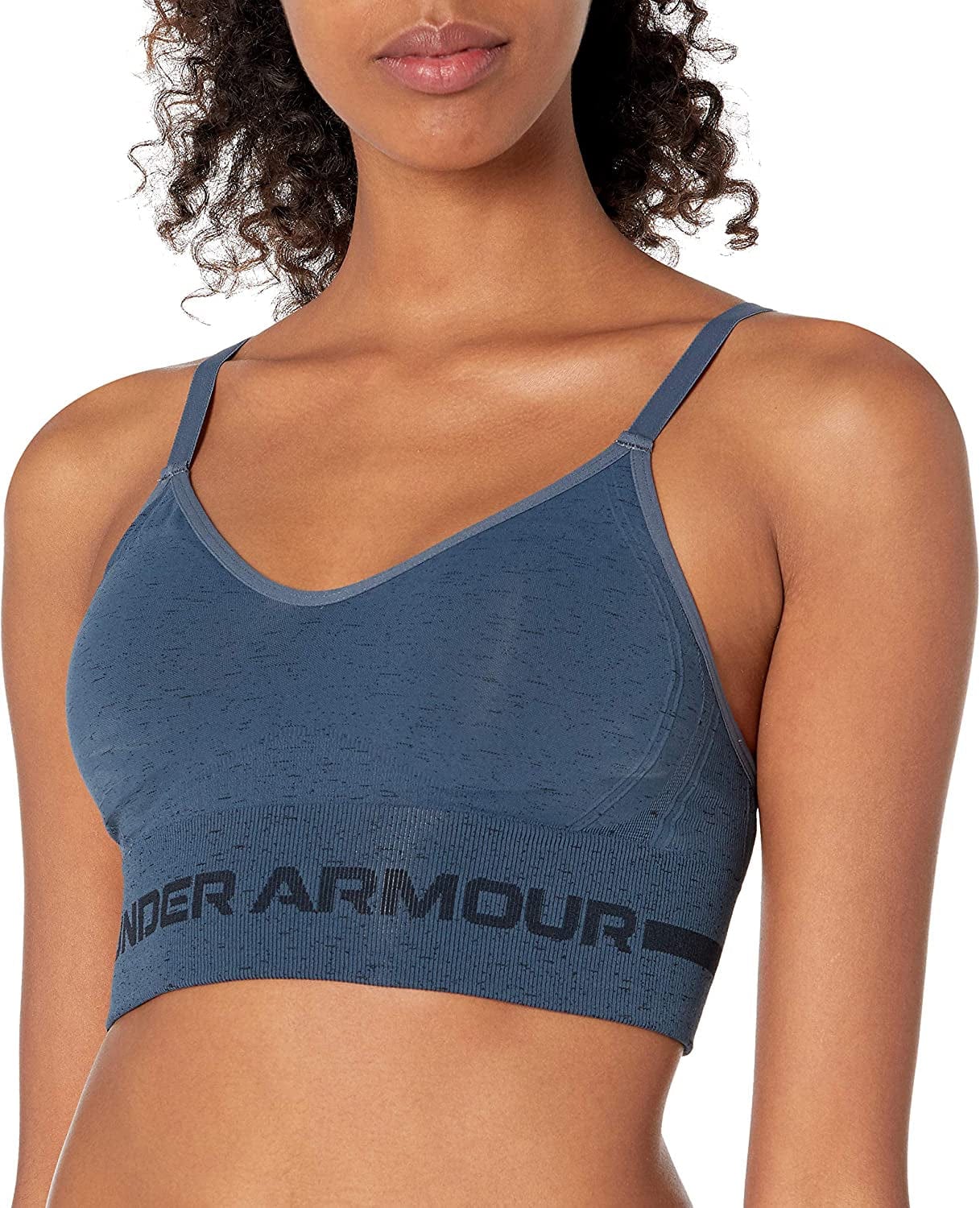 Women'S Seamless Low Impact Long Heather Bra Mechanic Blue (467)/Black / Small