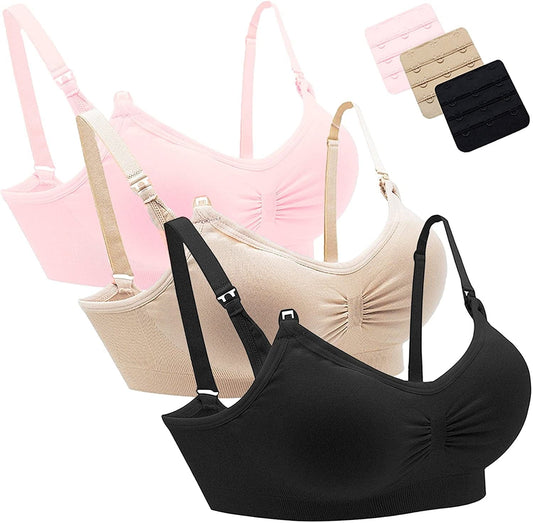 Women'S Seamless Maternity Nursing Bra Sleep Bralette with Free Bra Extenders 3pcs (Assorted Pack) / X-Large