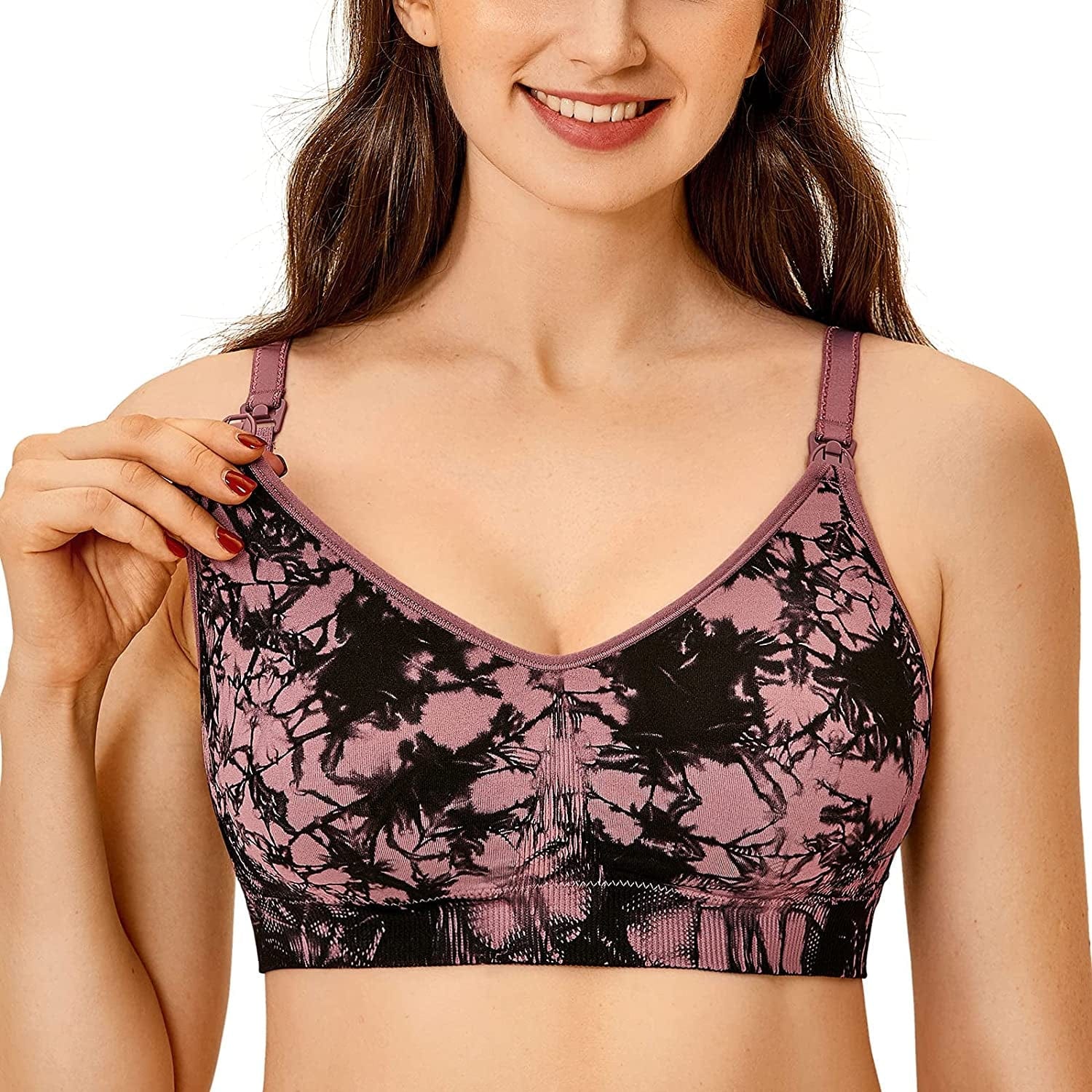 Women'S Seamless Maternity Nursing Sleep Bra Support Removable Padded Wireless Breastfeeding Bras Dark Red Dye / X-Large