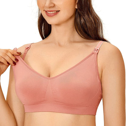 Women'S Seamless Maternity Nursing Sleep Bra Support Removable Padded Wireless Breastfeeding Bras Rose Tan / Large