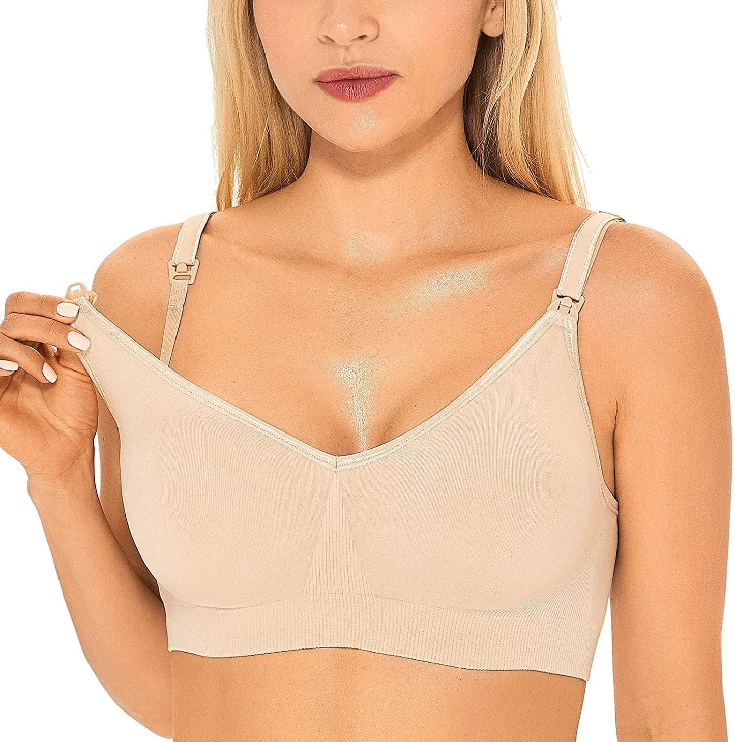Women'S Seamless Maternity Nursing Sleep Bra Support Removable Padded Wireless Breastfeeding Bras Beige / X-Large