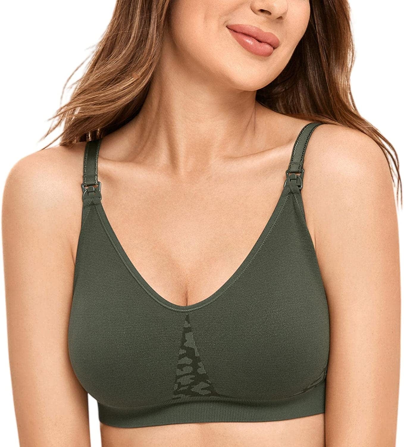 Women'S Seamless Maternity Nursing Sleep Bra Support Removable Padded Wireless Breastfeeding Bras Gray Green Leopard Grain / Large