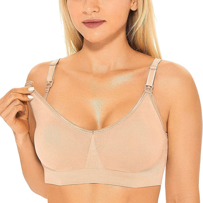 Women'S Seamless Maternity Nursing Sleep Bra Support Removable Padded Wireless Breastfeeding Bras Natural / Small