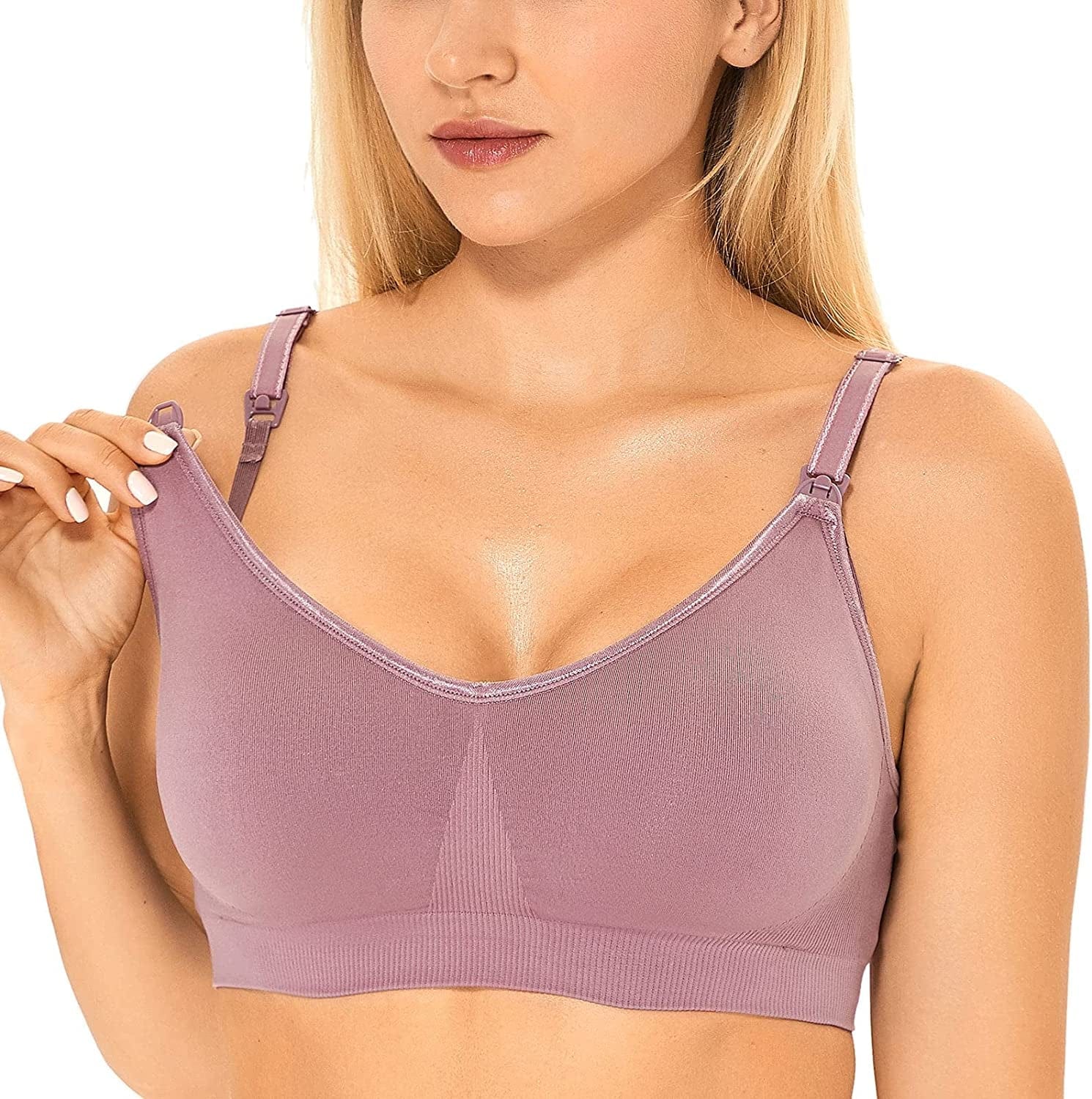 Women'S Seamless Maternity Nursing Sleep Bra Support Removable Padded Wireless Breastfeeding Bras Mulberry Pink / Large